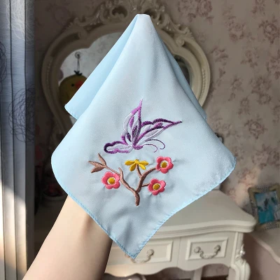 light blue butterfly Декоративные шелковые женские винтажные носовые платки с вышивкой для свадебной вечеринки, модные аксессуары, маленький платок 26x26 см - Цвет: light blue butterfly