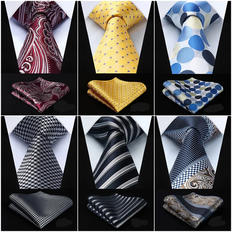 

Pocket Square Classic Party Wedding Check 3.4" Silk Fashion Mens Extra Long Tie Necktie Handkerchief Set #G0