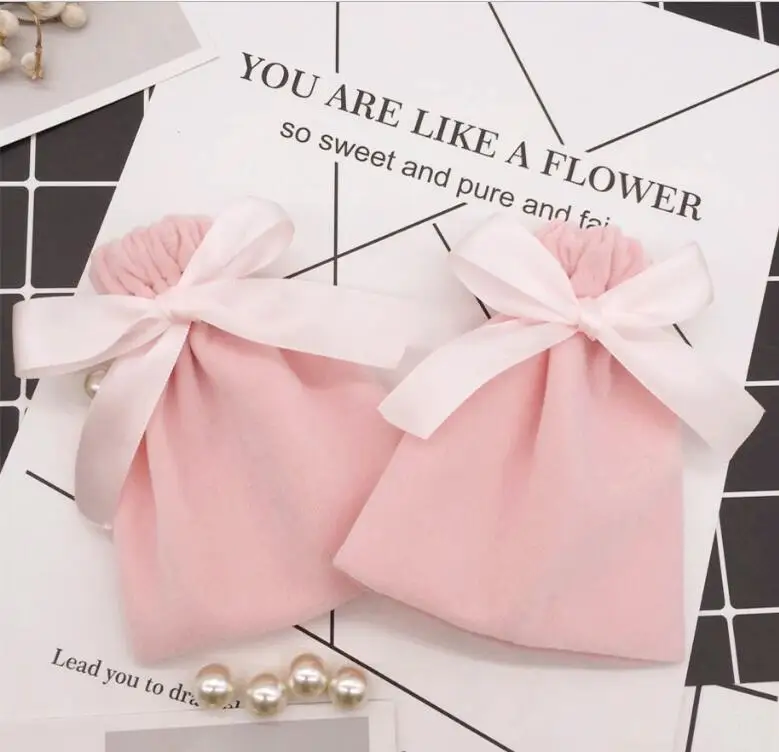 Download 24 pcs Free Shipping Pink Flannel Gray Bow Cloth gift Wrap Bag vanilla Drawstring Beam ...