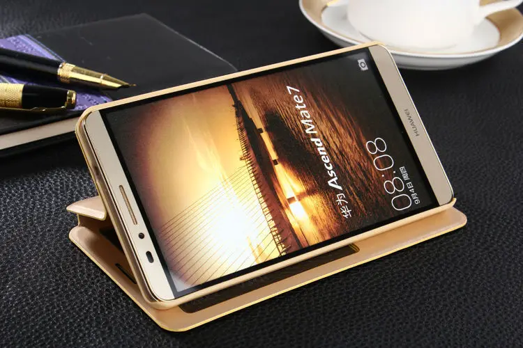 Для huawei Ascend mate 7 умный чехол для просмотра cuto Sleep Wake Up Функция кожаный чехол откидная крышка ударопрочный чехол-подставка