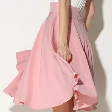 Юбка с высокой талией, летняя юбка до колена, женские юбки, винтажная юбка, Женская плиссированная одежда, мягкий шелк, чистый цвет, Скейтер 157