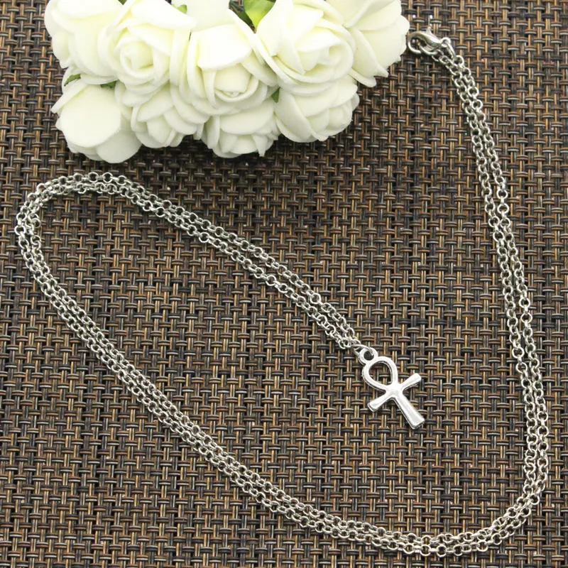Новое модное ожерелье крест Египетский Анкх символ жизни 21x13 мм Серебряные Подвески Короткие Длинные женские ожерелье подарок ювелирные изделия колье