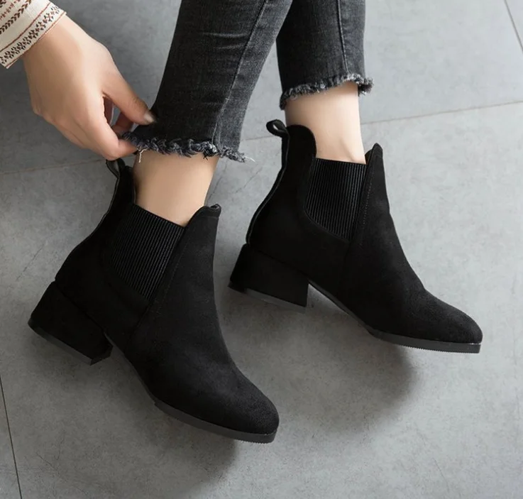 

2019 Autumn Winter Boots women Camel Black Ankle Boots For Women Thick Heel Slip On Ladies Shoes new Boots Bota Feminina 35-41