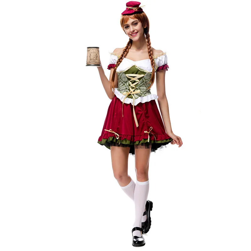 Ladies Oktoberfest Costume Beer Maid Wench German Lederhosen Dirdnl Fancy Dress