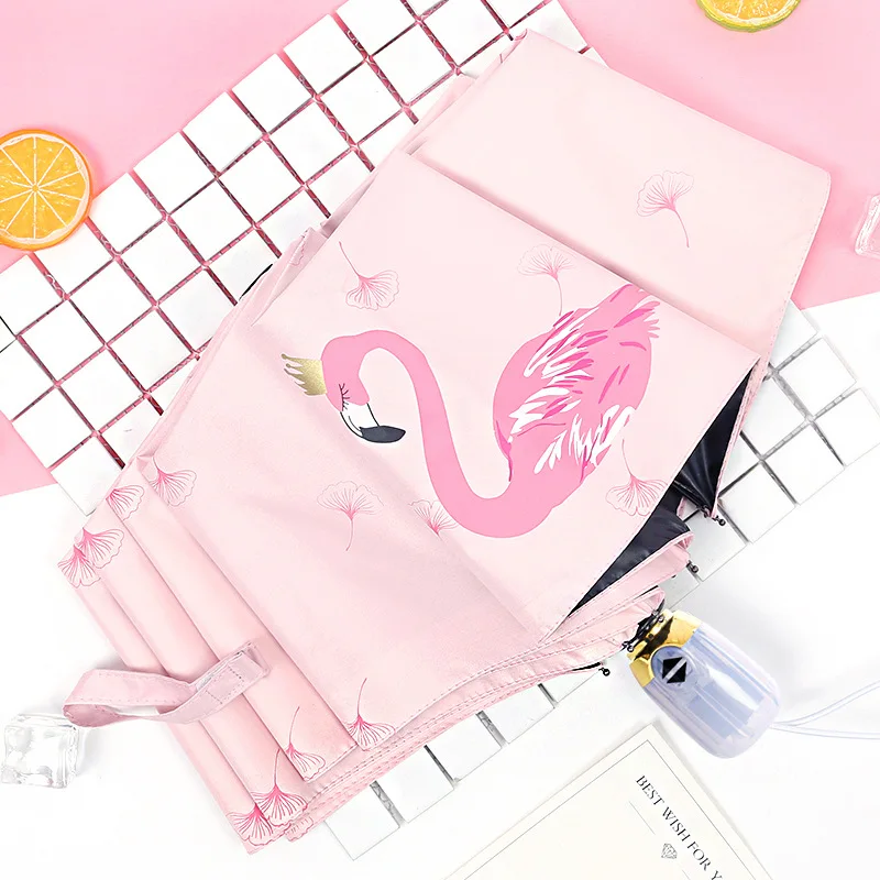 

Cartoon Flamingo Automatic Umbrella Clear Umbrella Parasol Sun Umbrella Black Coating UV Protection Folding Light YM020