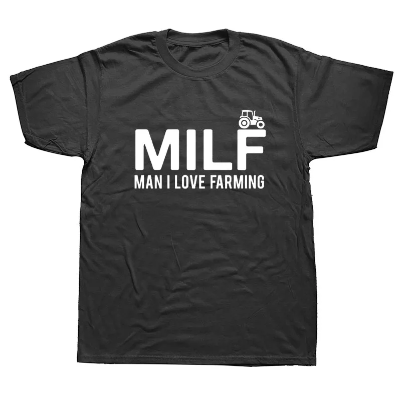 

MILF Man I Love Farming T Shirt Men Casual Cotton Short Sleeve Funny Mans Farm Farmer T-shirt