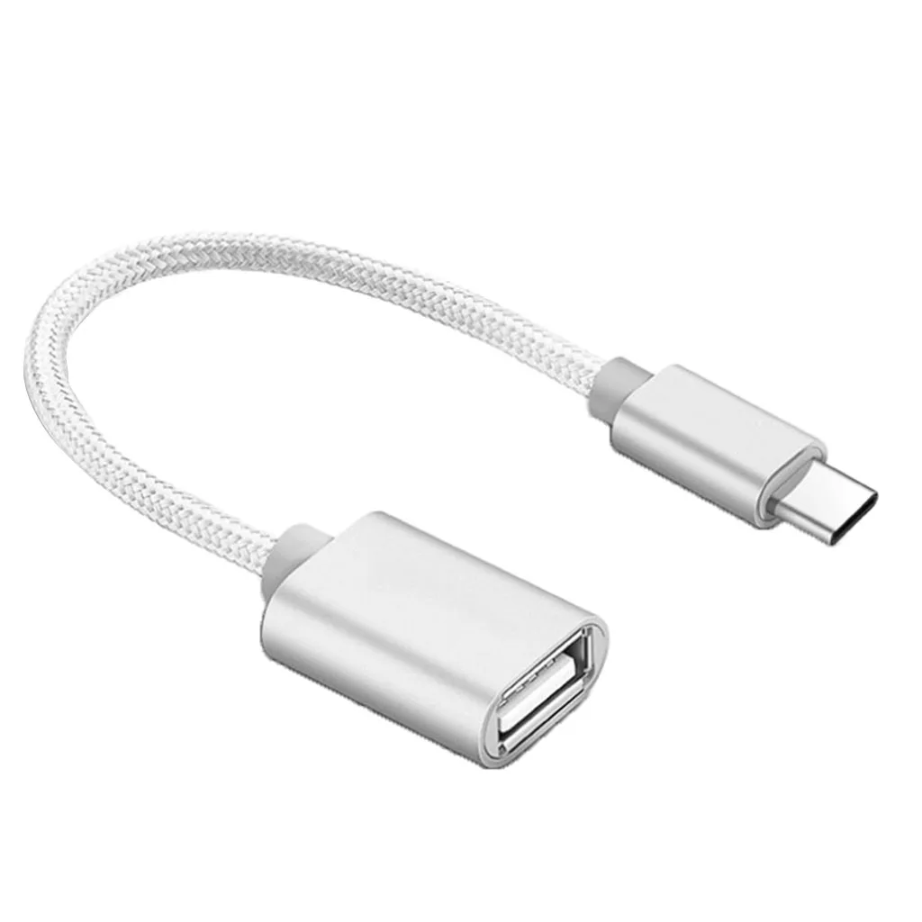 Nylon Braided Type-C Male to USB 2.0 Type-A Female Adapter OTG Host Cable Charger Data Sync Cord 15cm