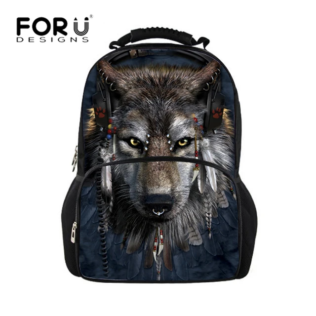 FORUDESIGNS Wolf Men Backpack Male Travel Shoulder Bagpack bags, Adult