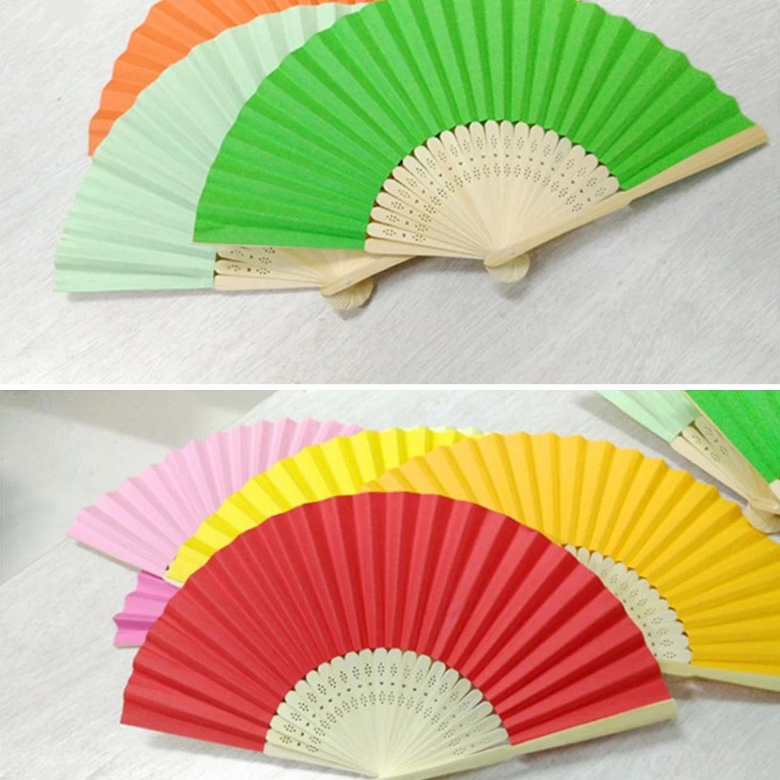 Chinese Hand Paper Fans Pocket Folding Bamboo Fan Wedding Party Hand