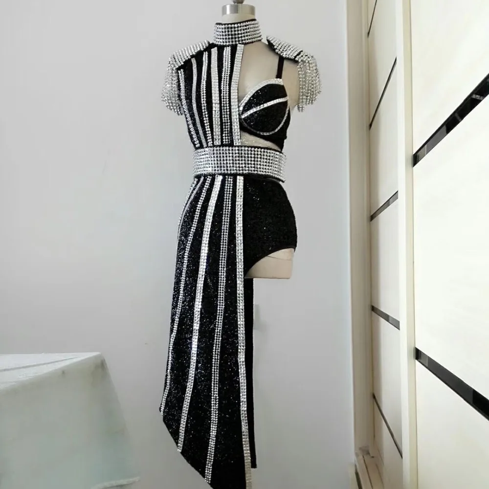 

Sexy Dance Jumpsuit Stage Wear Crystals One Piece Costume Outfit Sparkly Bodysuit Women'S Celebrate Female Singer CustomizeDJ104