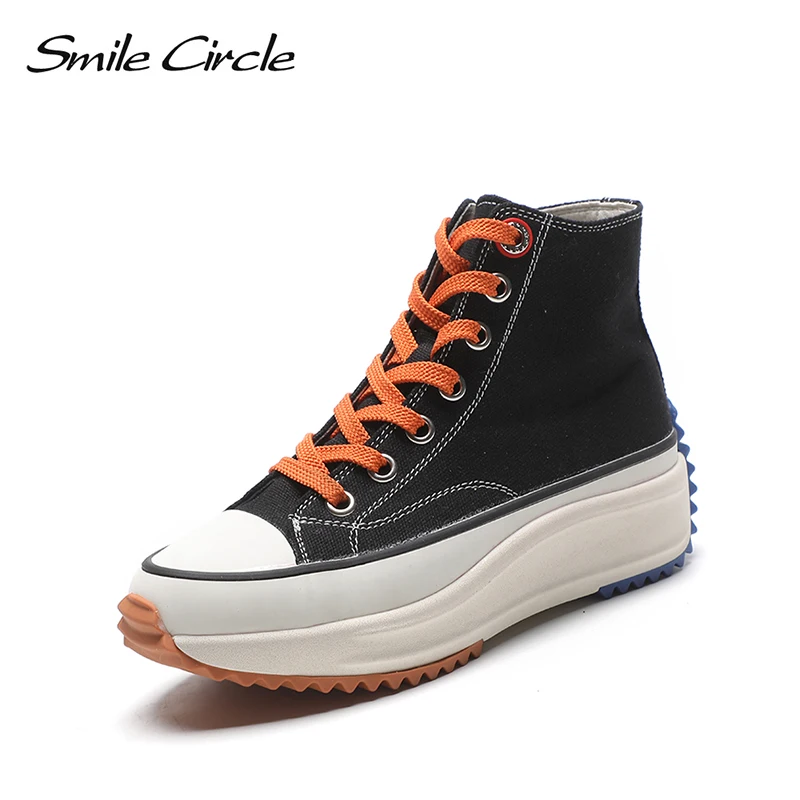 

Smile Circle 2019 spring Women Sneakers Flat canvas Platform shoes Fashion High-top white shoes Breathable Ladies casual shoes
