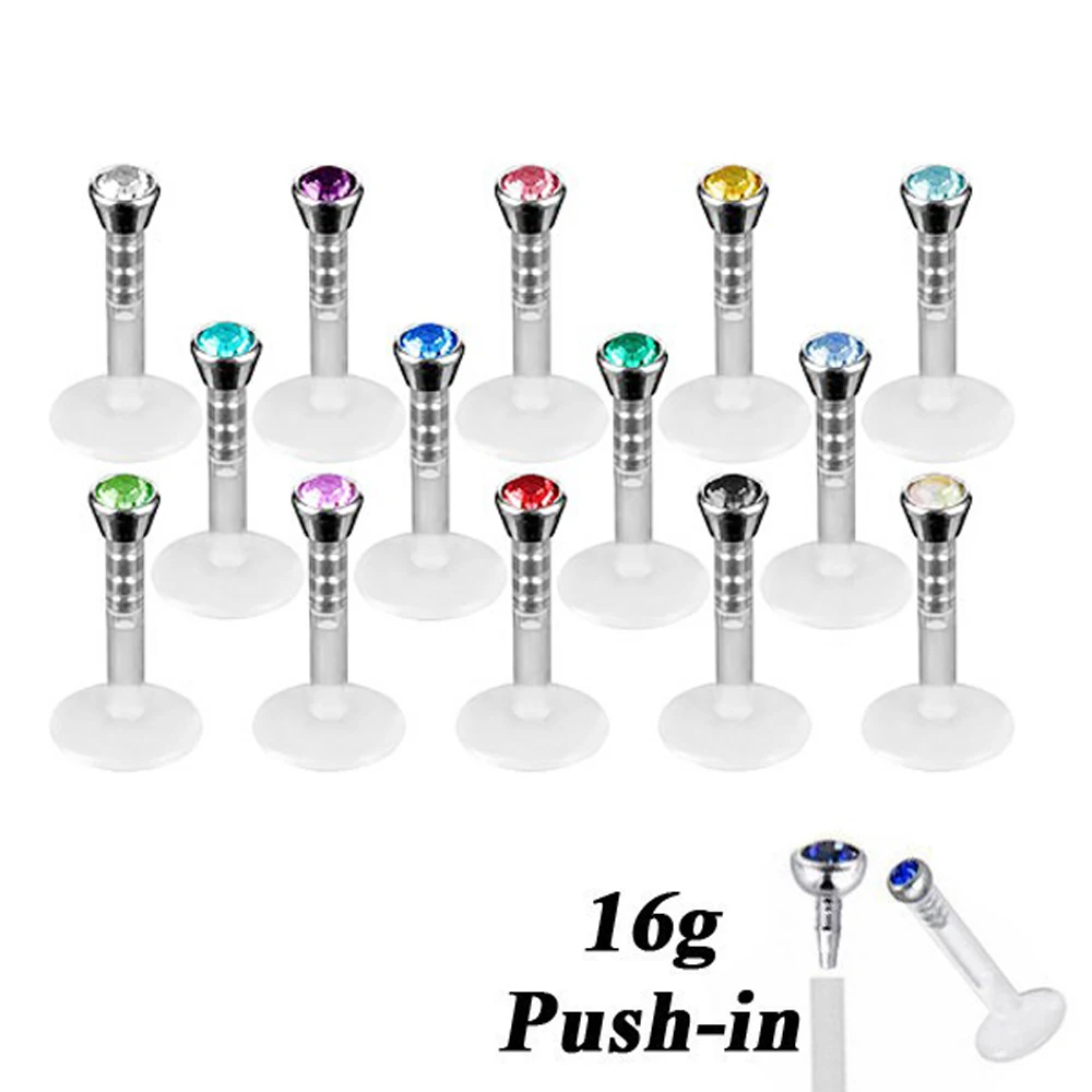 Bioplast Flexible Labret Lip Ring Piercing Jewelry Stud 16 gaugein