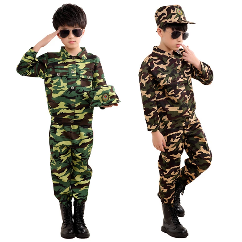 Special Forces Kids Clothing Army Military Scouting Uniform Se Camouflage Coat+Pants+Hat Training Performance Costumes 100-180CM policemen costumes children s special police service boys army military uniform coat pants belt gloves hat performance cltohes