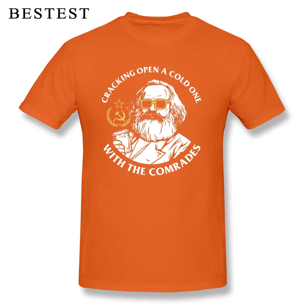 Group Camisa Tops Shirt Short Sleeve for Men Pure Cotton Autumn Crew Neck T-shirts Unique Tops Shirts Newest Free Shipping Crack Open A Cold One With The Comrades 7382 orange