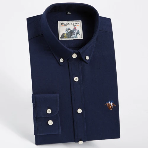 Мужская однотонная оксфордская рубашка с пуговицами и воротником, вышитый логотип, хлопок, легкая забота, длинный рукав, умный Повседневный Приталенный топ, рубашки - Цвет: PL108