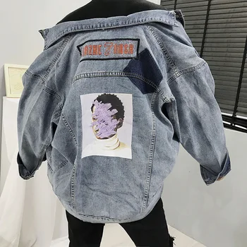 

New Streetwear Graffiti Jeans Jacket 2019 Spring Hip Hop Printing Mens