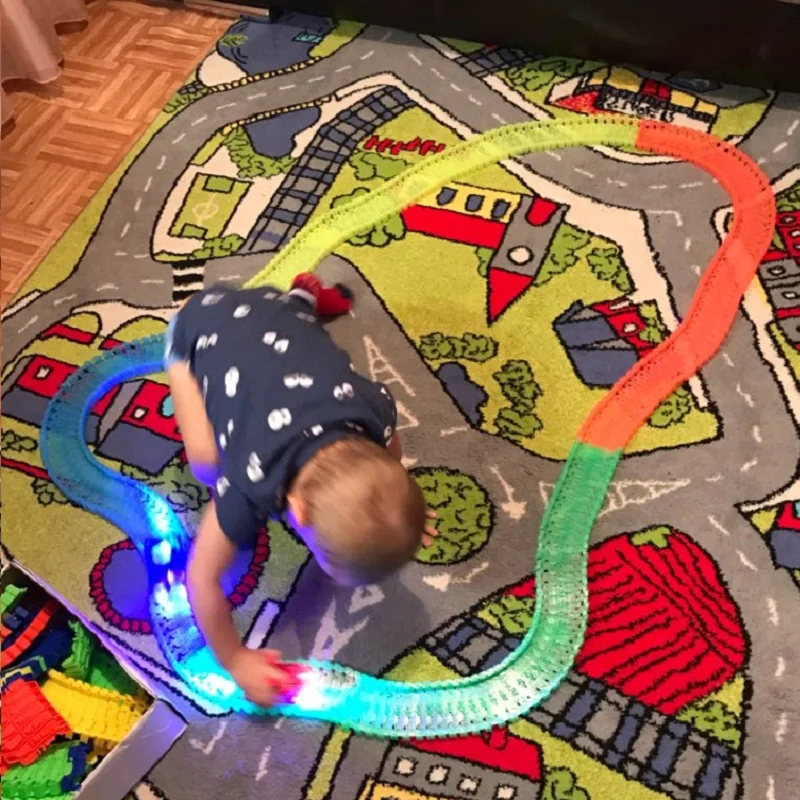 KACUU Glowing Race Track DIY Universal Accessories Ramp Turn Road Bridge Crossroads Toys For Children 6