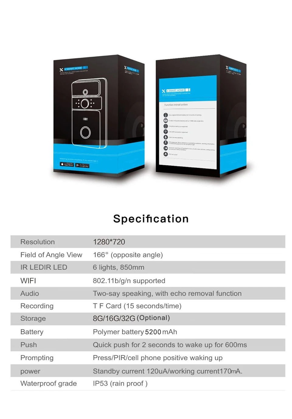 CDYCAM IP53 водонепроницаемый беспроводной дверной звонок Wifi видео домофон камера с 5200 мАч батареей EU/US/AU/UK штекер внутренний звонок