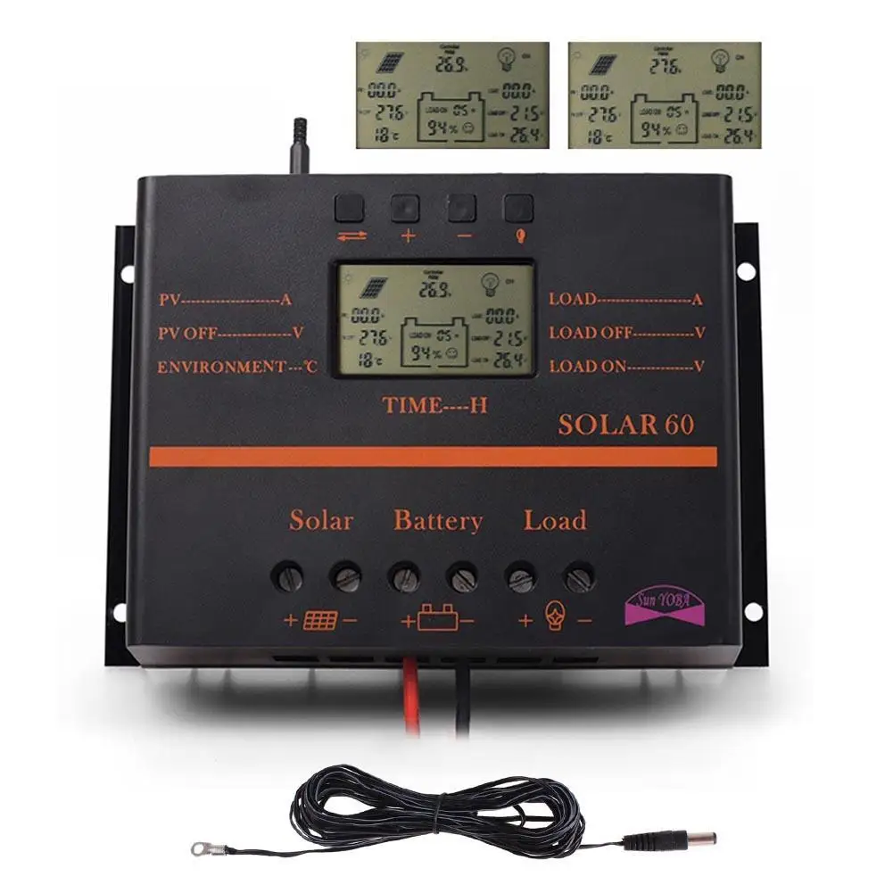 SunYOBA 60A 12V 24V LCD Solar Regulator Charge Controller & USB + 16ft Cable | Обустройство дома