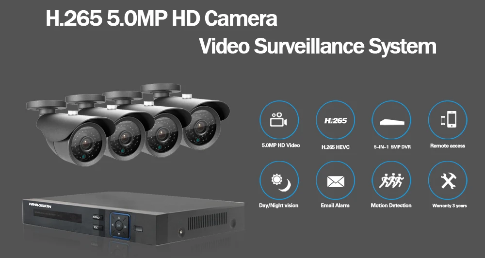 5MP Ultra HD 8CH DVR H.265+ CCTV камера системы безопасности 4 шт. IP66 Водонепроницаемая наружная 5MP камера металлическая камера видеонаблюдения