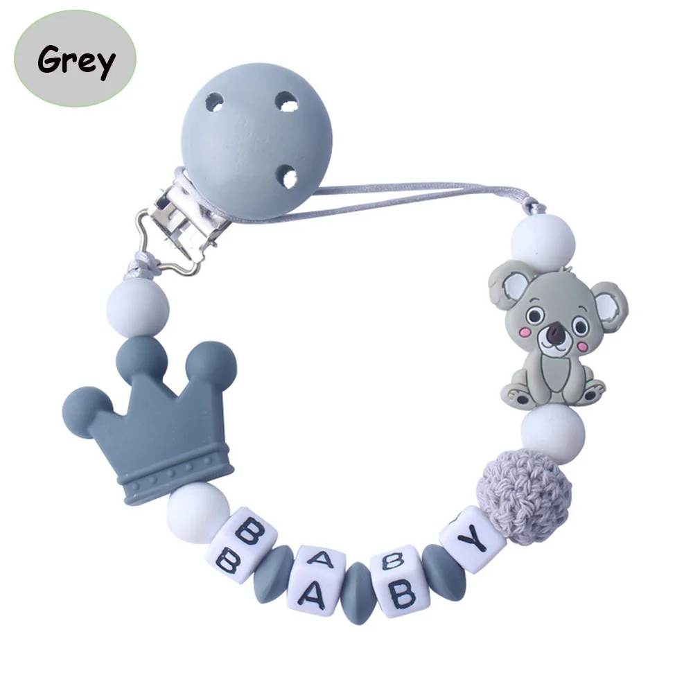 1-grey Уход за ребенком пустышка Клип цепь милый мультфильм медведь буквы жевательные игрушки для малышей Прорезыватель пустышка из бусин цепь ниппельная кормушка - Цвет: 1-grey