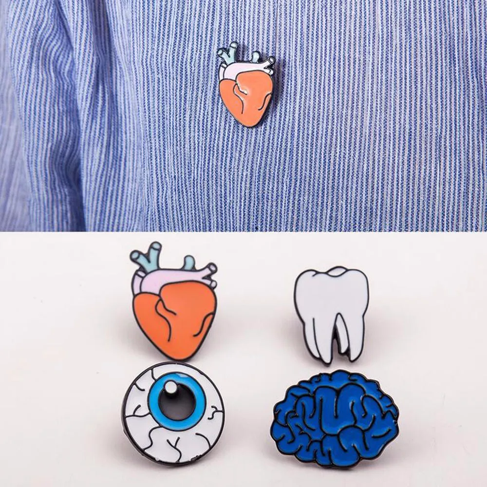 

Wholesale 2017 Hot Cartoon Cute Brain Heart Eye Tooth Metal Brooch Pins Button Pins Girl Gift