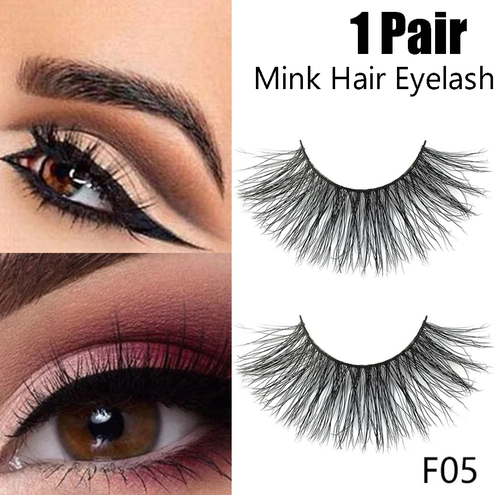 1 Pair Handmade 3D Mink Hair False Eyelashes Crisscross Strands Wispy Fluffy Long Lashes Extension Eye Makeup Tools Reusable