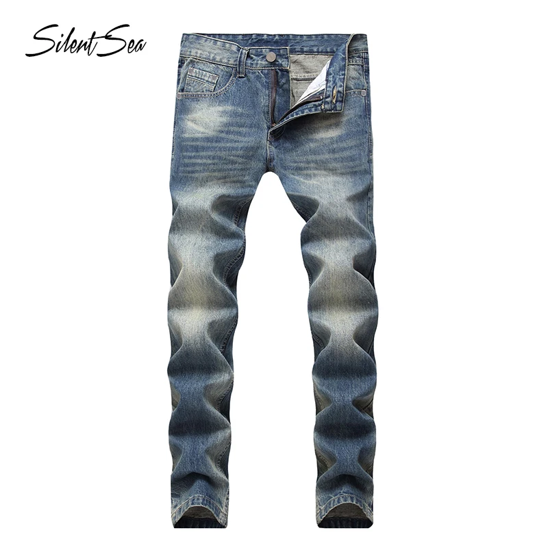 

Silentsea Vintage Bule Men Jeans New Arrival Stretch Classic Denim Pants Male Designer Straight Fit Trouser Big Size 42