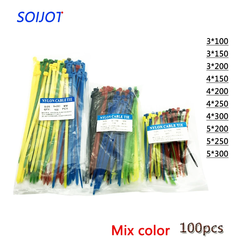 Self Locking Plastic Nylon Wire Cable Zip Ties 100pcs Mix Cable Ties Fasten Loop Cable Various Specifications Cable Ties Aliexpress