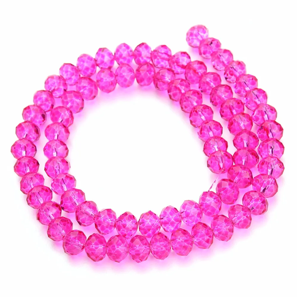 2 strand/lot 4/6/8mm Hot Pink Glass Bead Faceted Bicone Crystal