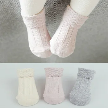 

0-2/2-4 Years New Winter Baby Cotton Sock Boy Girl Solid Antislip Sock For Children Roll up Short Sock