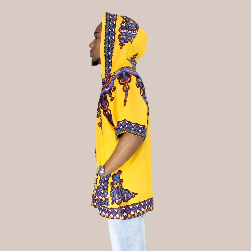 Dashikiage желтые мужские хипстерские хип-хоп африканские Дашики ткань удлиненная Длинная толстовка с капюшоном футболка с капюшоном