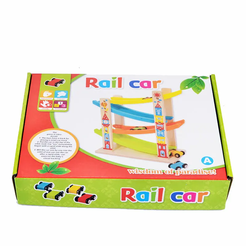 Children's Assembly Four-rail car Inertia car Roller coaster, early education wood toys, Intelligent children Classic wooden toy