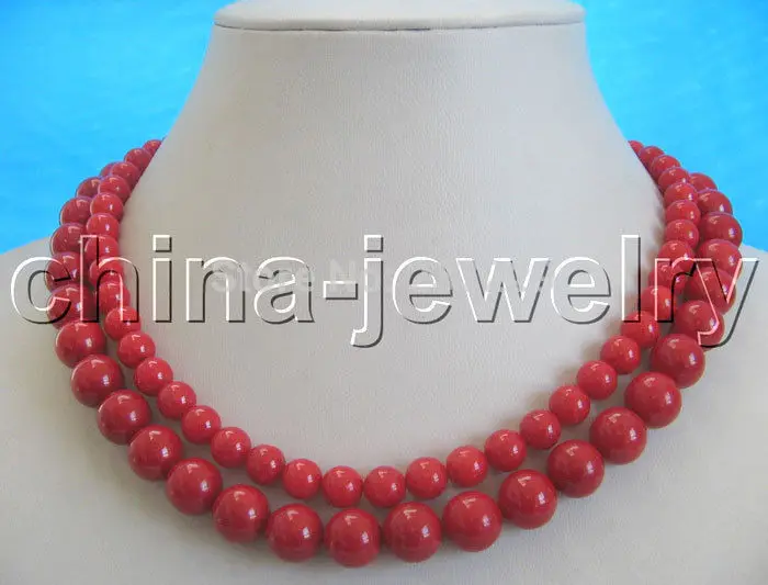 

DD Wholesale XSZ2014 ^^AAA 17-18" 2row natural 8-10mm perfect round red coral necklace