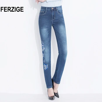 

FERZIGE Jeans Women High Waisted Stretch Pencils Pants Slim Fit European and American Denim Pants Mom Jeans Femme Big Size 36