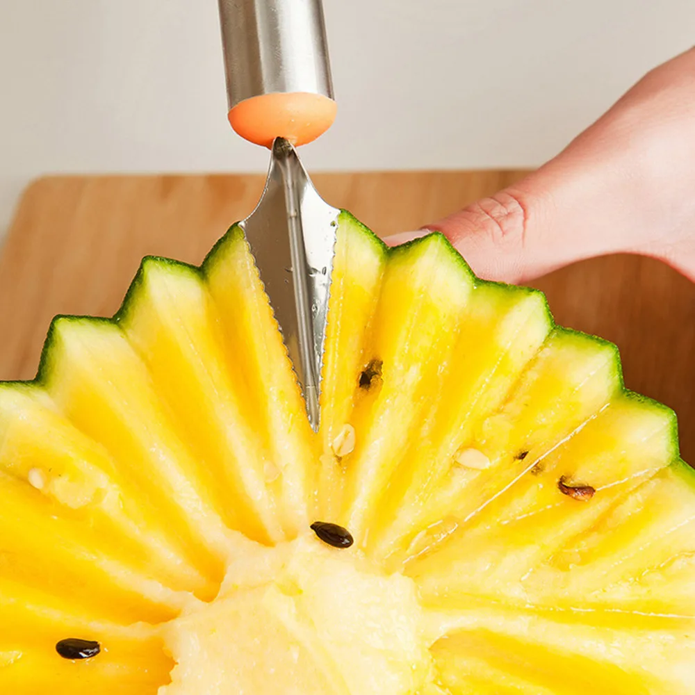 

Stainless Steel Watermelon Carved Fruit Knife Cutter And Ice Cream Ballers Melon Scoop Double Useful Spoon Set Kitchen Tools L*5