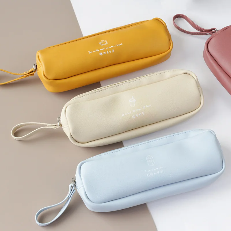 

Mohamm Leather Kawaii Makeup Pencil Pouch Pencile Case Pen Bag Stationery Stationary School Supplies