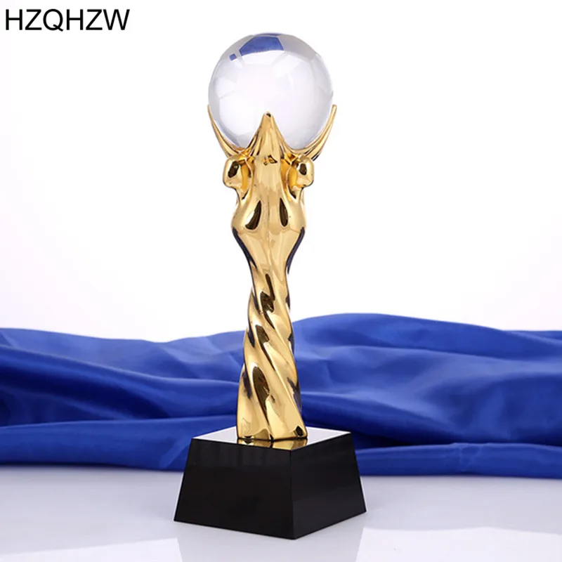 

MTCB0004 Customized Metal Champions League Trophy With Crystal Football For World Cup Trophy Sports Souvenirs Soccer Awards Cup