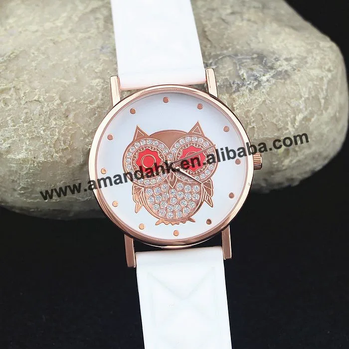 Модные силиконовые часы с принтом совы, женские кварцевые часы, розовое золото, женские наручные часы