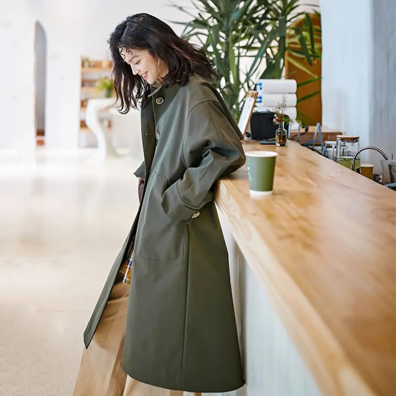 Boutonnage Col Femmes 2019 Nouvelles Solide Green Mandarin Été Simple Tranchée Corée Printemps Army Mode xitao De Dll2548 ligne D'origine Couleur A IAYvnXAa