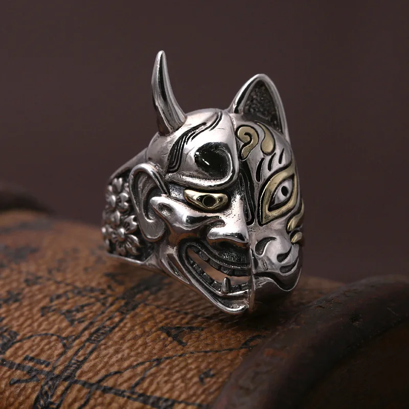 S925 silver jewelry silver ring mask Japan Prajna personality male