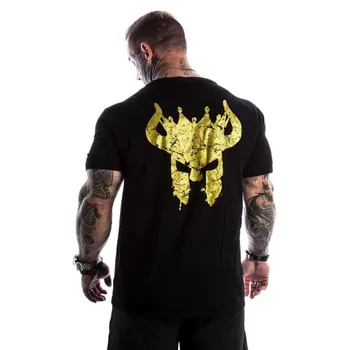 

PYHAILLP 2018 New Cotton T Shirt Men Breathable T-Shirt Homme Gyms T shirt Men Fitness Summer Printing Gyms Tight Top Black Gray