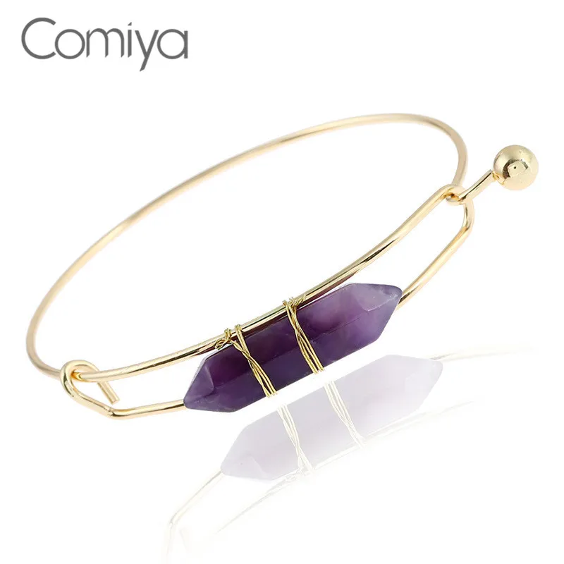 

Comiya Gold Color Brazaletes Marca Mujer Famosas Fashion Boho Zinc Alloy Long Geometric Stones Women Bangles Wedding Bracelet