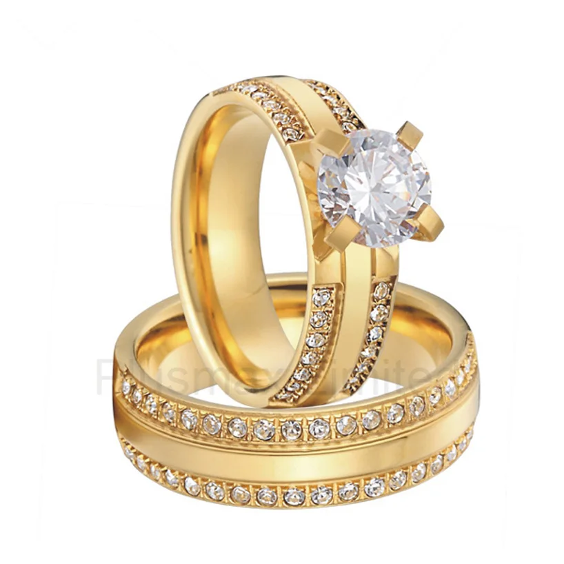 Женское кольцо Love Alliance, титановые свадебные кольца, набор, cz камни, Свадебные обручальные кольца для женщин и девушек, золотой цвет