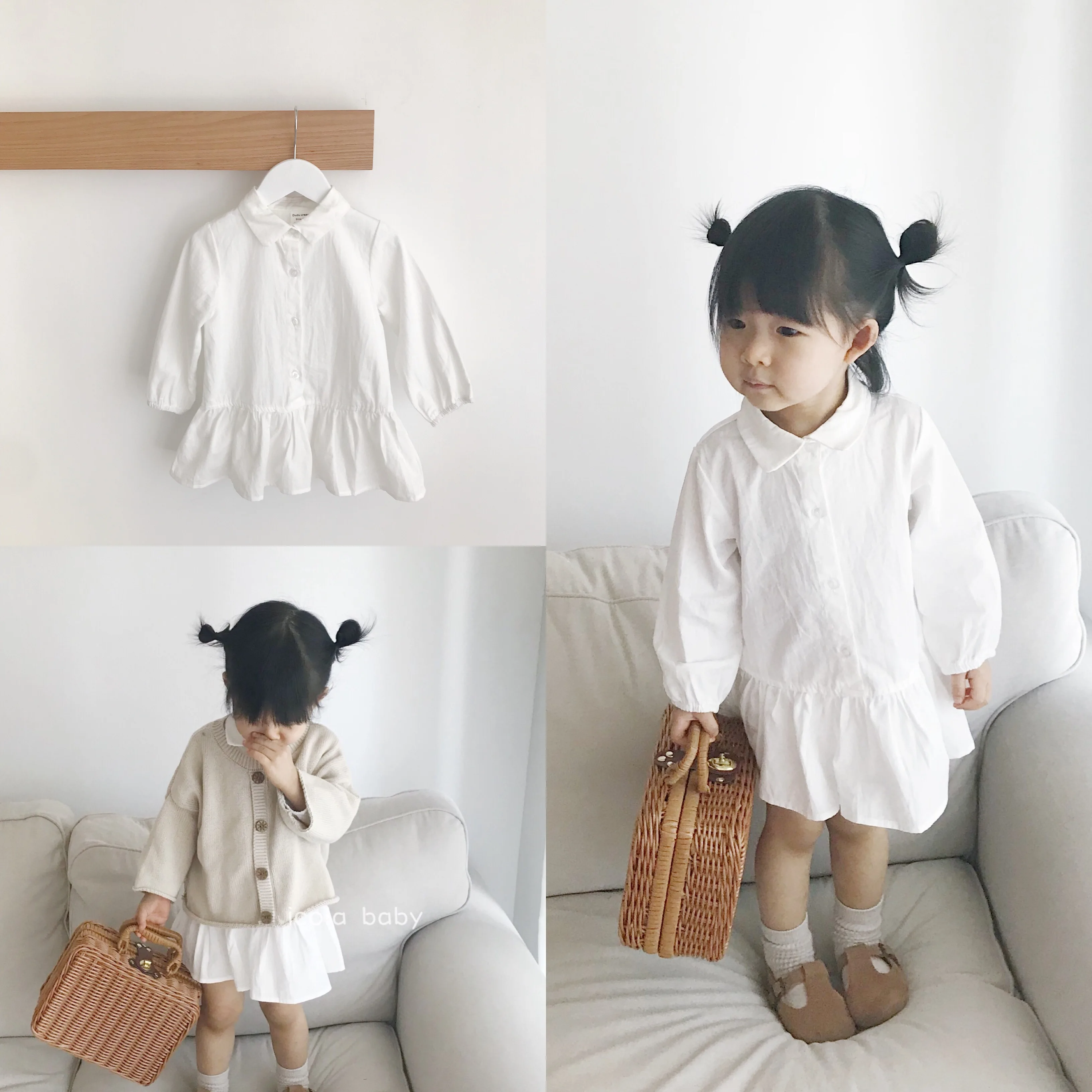 

Autumn children's dress girl's Korean long-sleeved shirt pure cotton turn-over shirt dress princess dress