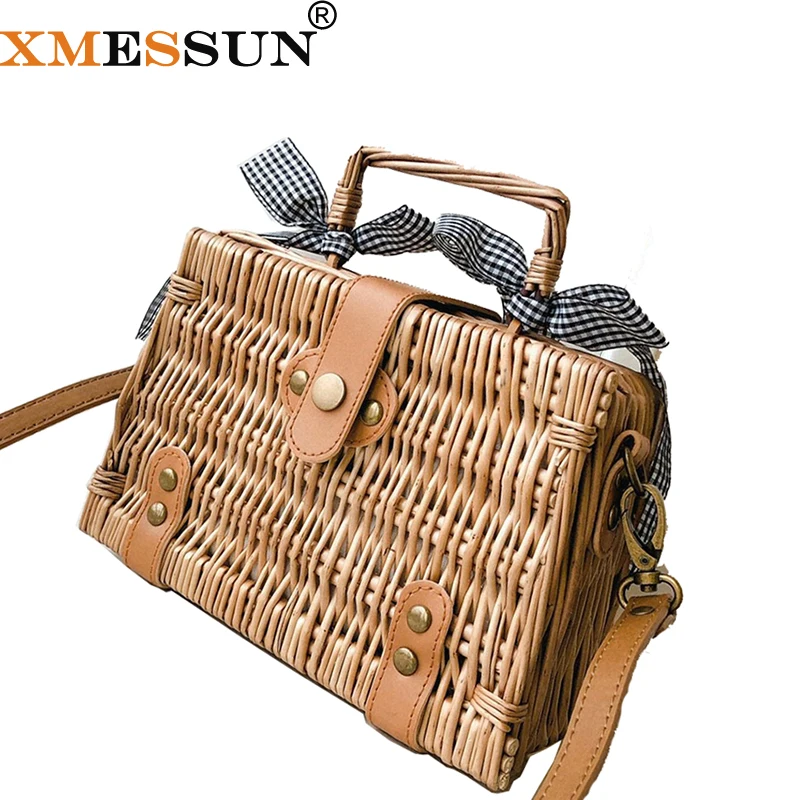 

XMESSUN 2019 INS Straw Beach Bag Summer Hand Woven Small Portable Rattan Bag Female Shoulder Messenger Bag Drop Shipping H206