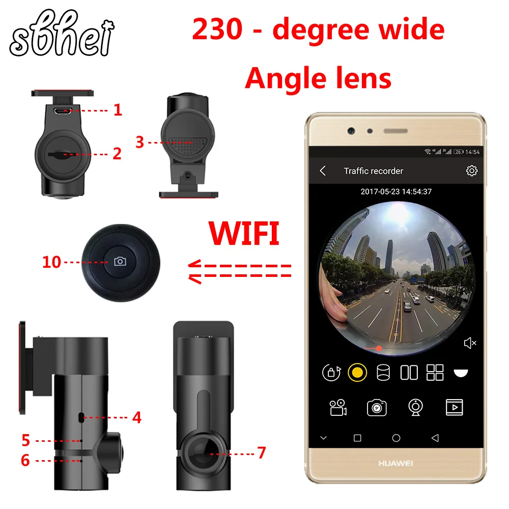 Sbhei mini WiFi Автомобильный видеорегистратор 1080 P 230 градусов ночного видения видеорегистратор вращающаяся линза Автомобильная камера