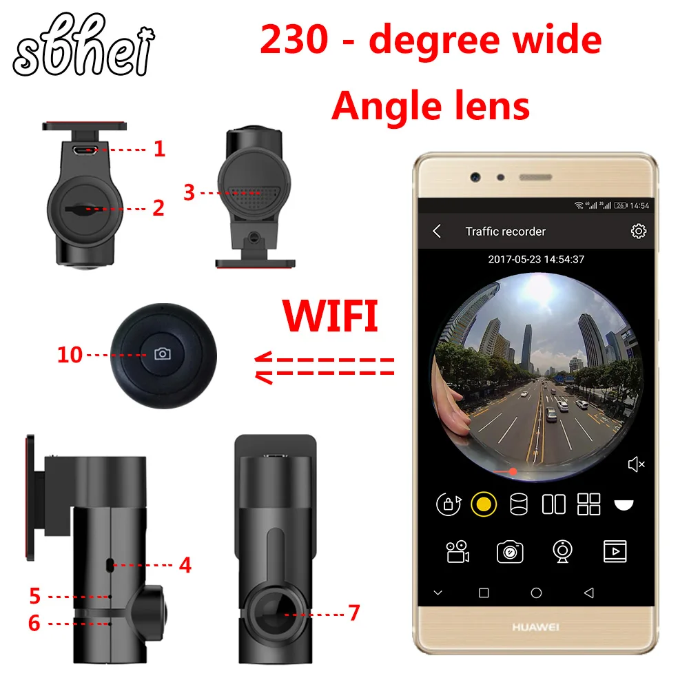 Sbhei Мини WiFi Автомобильный видеорегистратор 1080P 230 градусов с функцией ночного