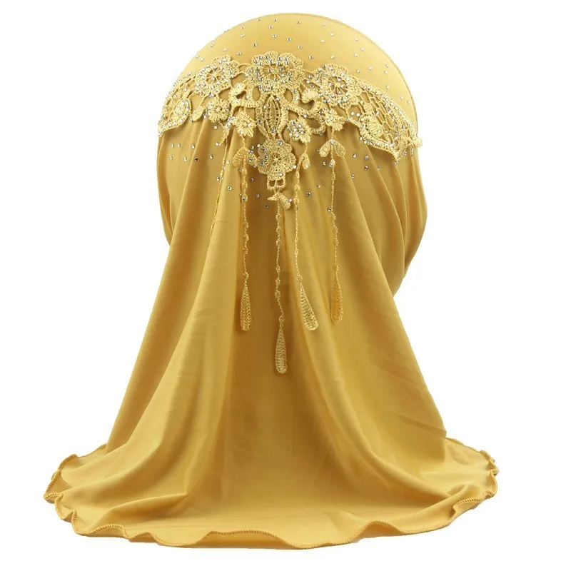 Мусульманский красивый хиджаб для девочек, исламский шарф в арабском стиле, шали с цветочным узором, около 45 см, для девочек от 2 до 5 лет