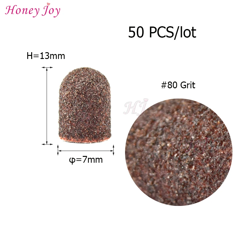 Preise 50 teile los Professionelle Größe 7x13mm #80 #120 #180 Grit Schleif Kappe Nagel kunst Schönheit Werkzeuge Zugang für Pediküre Nagel Bohrmaschine